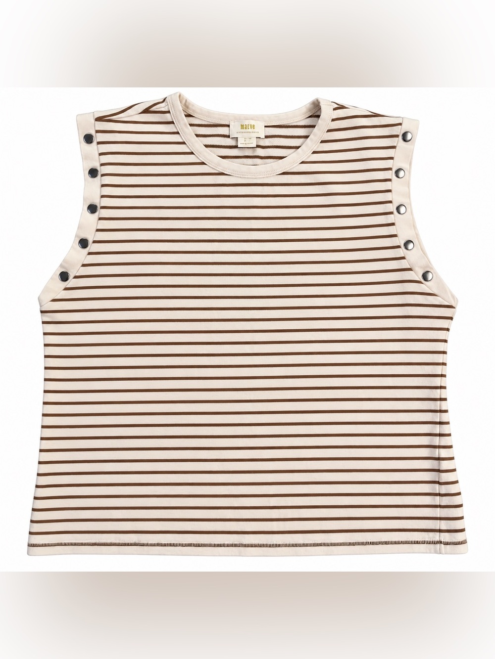 Anthropologie Cream and Brown Striped Snap-Shoulder Muscle Tee